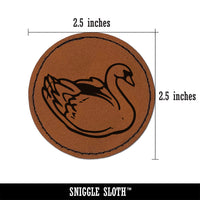 Elegant Swan Bird Round Iron-On Engraved Faux Leather Patch Applique - 2.5"