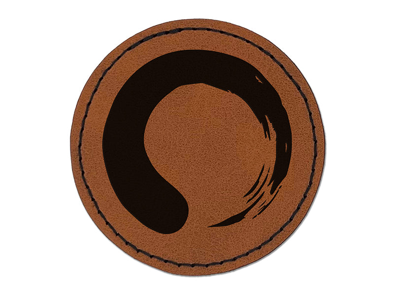 Enso Zen Buddhism Infinity Circle Round Iron-On Engraved Faux Leather Patch Applique - 2.5"