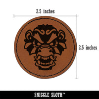 Fierce Monkey King Head Round Iron-On Engraved Faux Leather Patch Applique - 2.5"