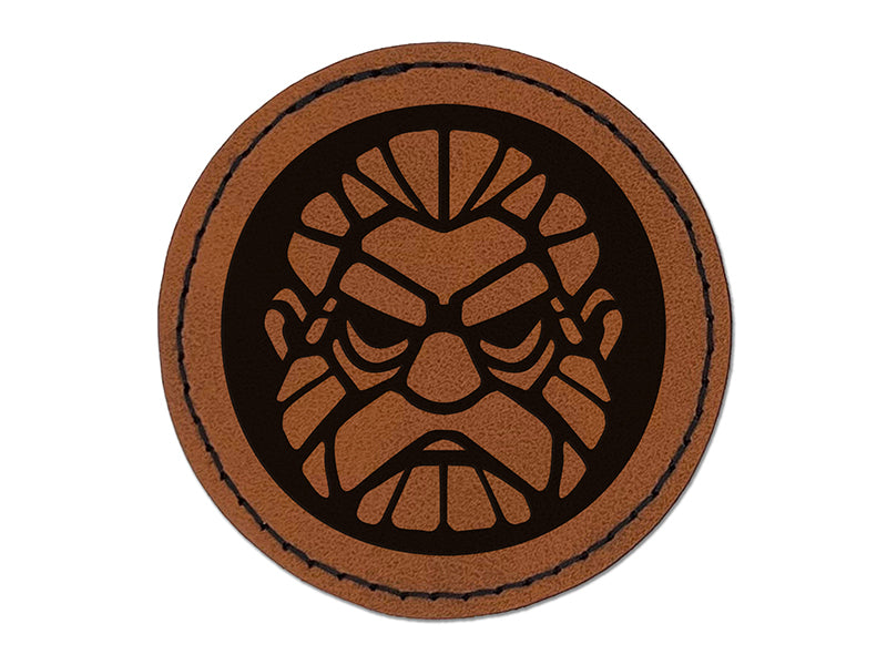 Grumpy Dwarf Beard Head Round Iron-On Engraved Faux Leather Patch Applique - 2.5"
