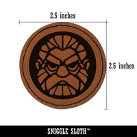 Grumpy Dwarf Beard Head Round Iron-On Engraved Faux Leather Patch Applique - 2.5"