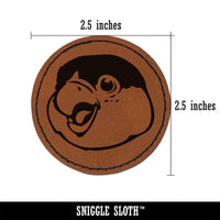 Happy Smiling Parrot Bird Round Iron-On Engraved Faux Leather Patch Applique - 2.5"