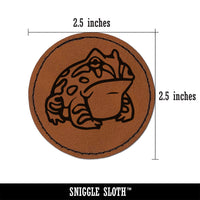 Horned Pacman Frog Amphibian Round Iron-On Engraved Faux Leather Patch Applique - 2.5"