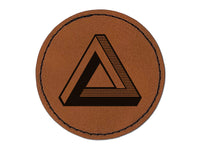 Infinite Penrose Triangle Tribar Optical Illusion Round Iron-On Engraved Faux Leather Patch Applique - 2.5"