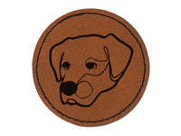 Labrador Dog Artsy Contour Line Round Iron-On Engraved Faux Leather Patch Applique - 2.5"