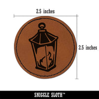 Lantern Lamp with Fire Round Iron-On Engraved Faux Leather Patch Applique - 2.5"