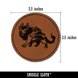 Manticore Greek Mythological Creature Beast Round Iron-On Engraved Faux Leather Patch Applique - 2.5"