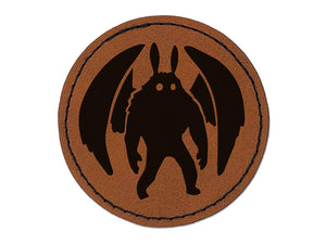 Mothman Cryptozoology Monster Round Iron-On Engraved Faux Leather Patch Applique - 2.5"