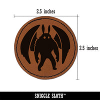 Mothman Cryptozoology Monster Round Iron-On Engraved Faux Leather Patch Applique - 2.5"