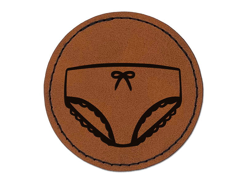 Panties Woman Underwear Round Iron-On Engraved Faux Leather Patch Applique - 2.5"