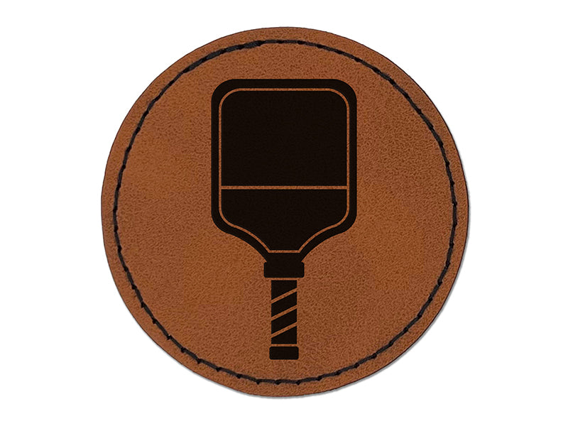 Pickleball Paddle Round Iron-On Engraved Faux Leather Patch Applique - 2.5"