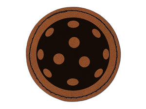 Pickleball Ball Holes Round Iron-On Engraved Faux Leather Patch Applique - 2.5"