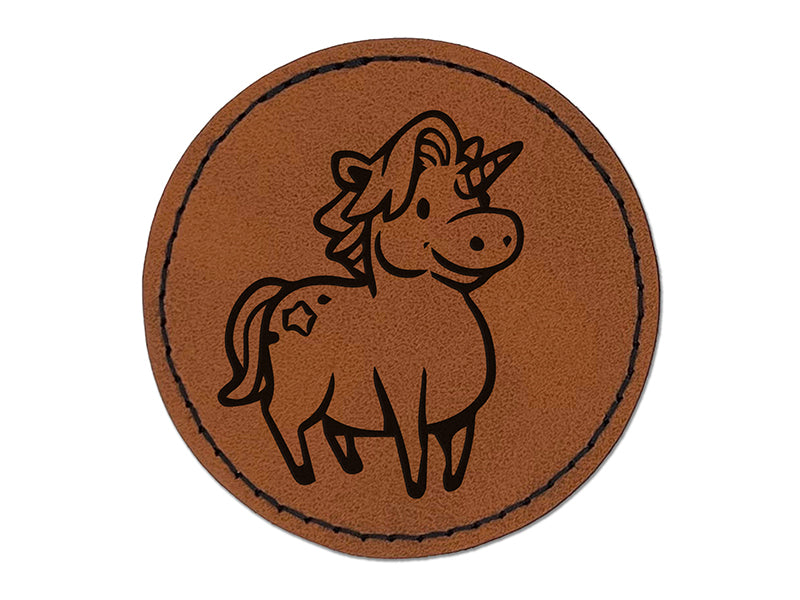 Round Unicorn with Nice Hair Round Iron-On Engraved Faux Leather Patch Applique - 2.5"