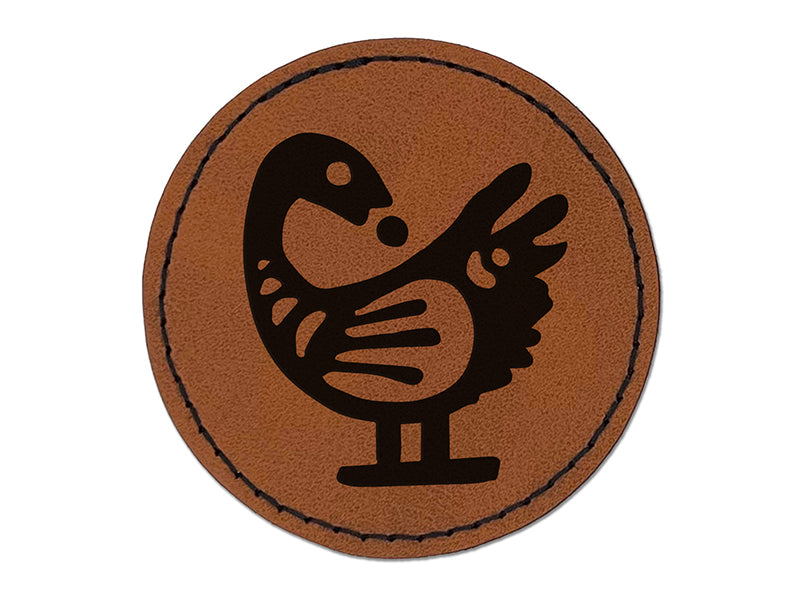 Sankofa African Adinkra Bird Symbol Reflection Round Iron-On Engraved Faux Leather Patch Applique - 2.5"