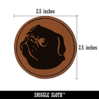 Solid Pug Looking Back Round Iron-On Engraved Faux Leather Patch Applique - 2.5"