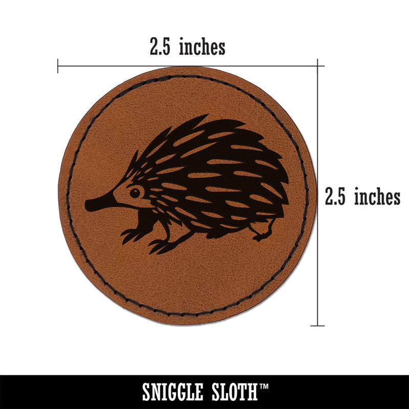 Spikey Echidna Weird Animal Round Iron-On Engraved Faux Leather Patch Applique - 2.5"