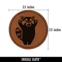 Surprised Red Panda Standing Round Iron-On Engraved Faux Leather Patch Applique - 2.5"