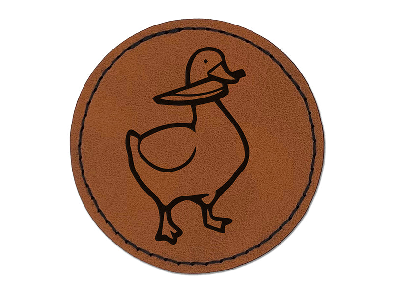 Threatening Goose with Kitchen Knife Round Iron-On Engraved Faux Leather Patch Applique - 2.5"