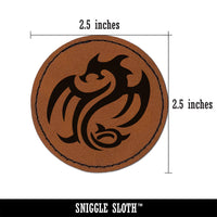 Tribal Dragon Swirl Round Iron-On Engraved Faux Leather Patch Applique - 2.5"