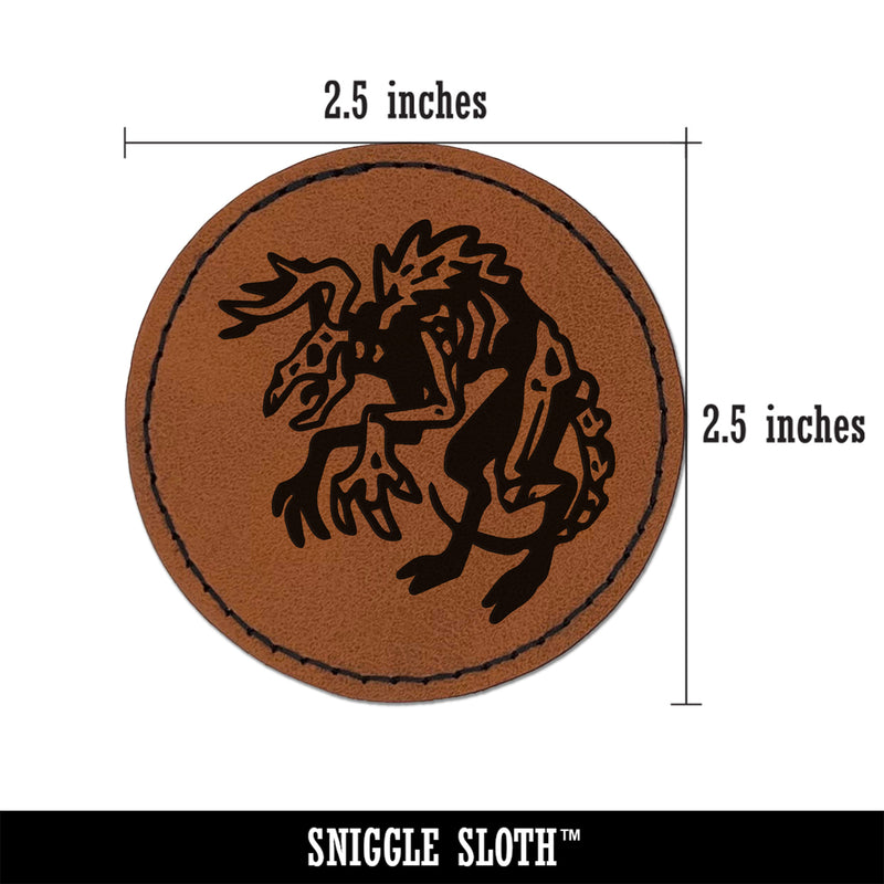Wendigo Mythological Creature Monster Round Iron-On Engraved Faux Leather Patch Applique - 2.5"