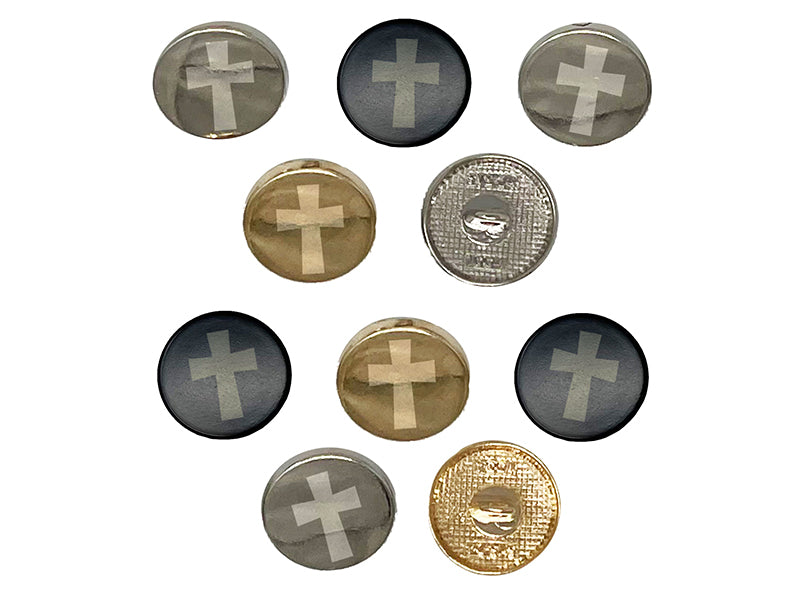 Cross Angled Christian Church Religion 0.6" (15mm) Round Metal Shank Buttons for Sewing - Set of 10