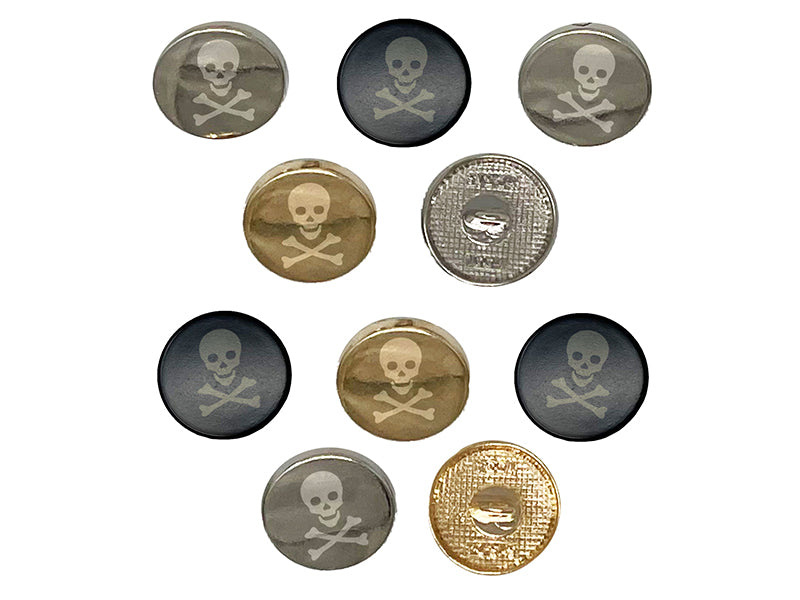 Skull and Crossbones Solid 0.6" (15mm) Round Metal Shank Buttons for Sewing - Set of 10