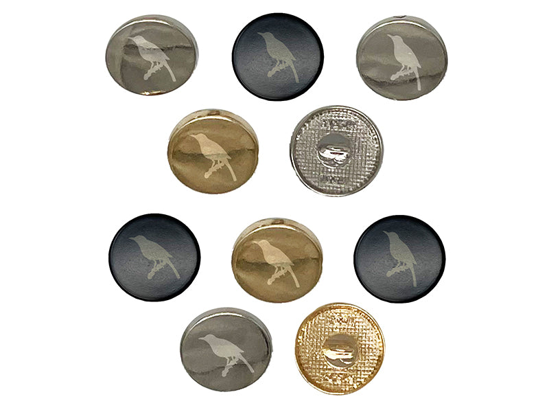 Bird on Branch Solid 0.6" (15mm) Round Metal Shank Buttons for Sewing - Set of 10