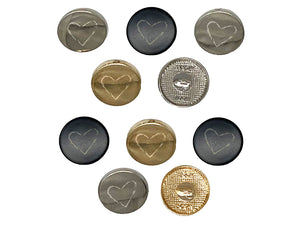 Heart Love Sketch Outline 0.6" (15mm) Round Metal Shank Buttons for Sewing - Set of 10