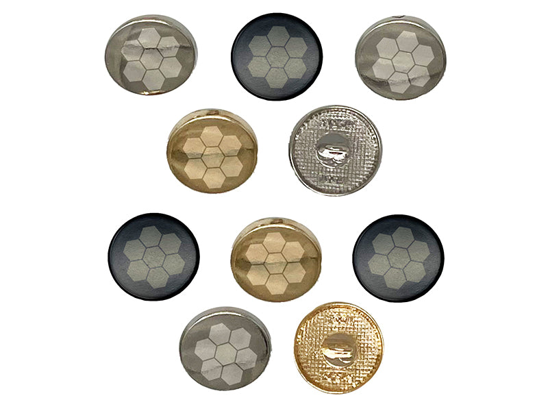 Bee Honeycomb Solid 0.6" (15mm) Round Metal Shank Buttons for Sewing - Set of 10