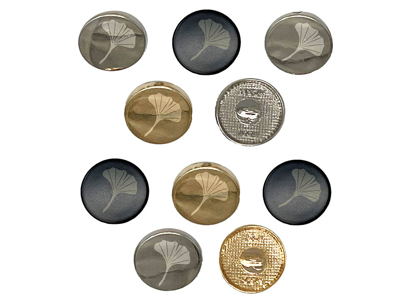 Ginkgo Leaf 0.6" (15mm) Round Metal Shank Buttons for Sewing - Set of 10