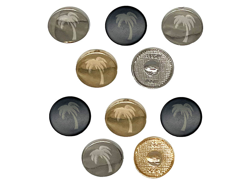 Palm Tree Tropical Solid 0.6" (15mm) Round Metal Shank Buttons for Sewing - Set of 10