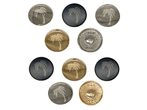 Palm Tree Tropical Solid 0.6" (15mm) Round Metal Shank Buttons for Sewing - Set of 10