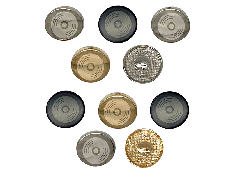 Record Vinyl Music 0.6" (15mm) Round Metal Shank Buttons for Sewing - Set of 10