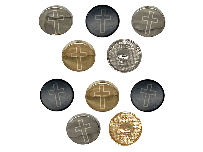 Cross Christian Church Religion Outline 0.6" (15mm) Round Metal Shank Buttons for Sewing - Set of 10