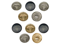 Caduceus Health Medical Symbol 0.6" (15mm) Round Metal Shank Buttons for Sewing - Set of 10
