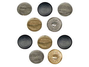 Wary Kitty Cat 0.6" (15mm) Round Metal Shank Buttons for Sewing - Set of 10