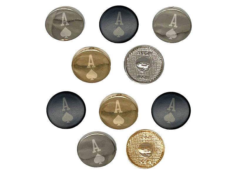 Ace of Spades Card Suit 0.6" (15mm) Round Metal Shank Buttons for Sewing - Set of 10