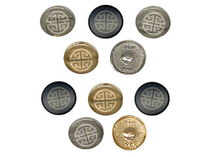 Chinese Symbol Lu Wealth and Prosperity 0.6" (15mm) Round Metal Shank Buttons for Sewing - Set of 10