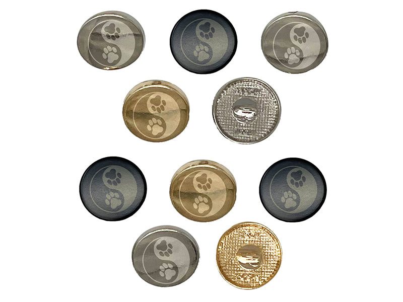 Paw Prints Yin Yang Cat Dog 0.6" (15mm) Round Metal Shank Buttons for Sewing - Set of 10