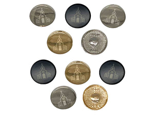 Church Building 0.6" (15mm) Round Metal Shank Buttons for Sewing - Set of 10