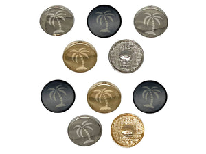 Palm Tree on Tropical Island 0.6" (15mm) Round Metal Shank Buttons for Sewing - Set of 10