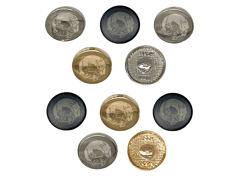 Dog and Cat Chasing in a Circle 0.6" (15mm) Round Metal Shank Buttons for Sewing - Set of 10