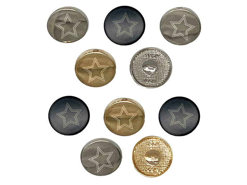 Star Inner Outline 0.6" (15mm) Round Metal Shank Buttons for Sewing - Set of 10