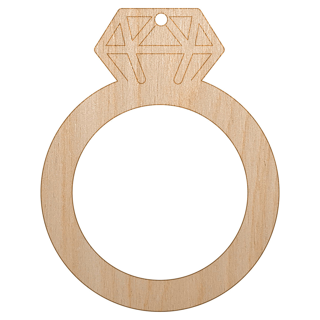 Diamond Ring Wedding Engagement Unfinished Craft Wood Holiday Christmas Tree DIY Pre-Drilled Ornament