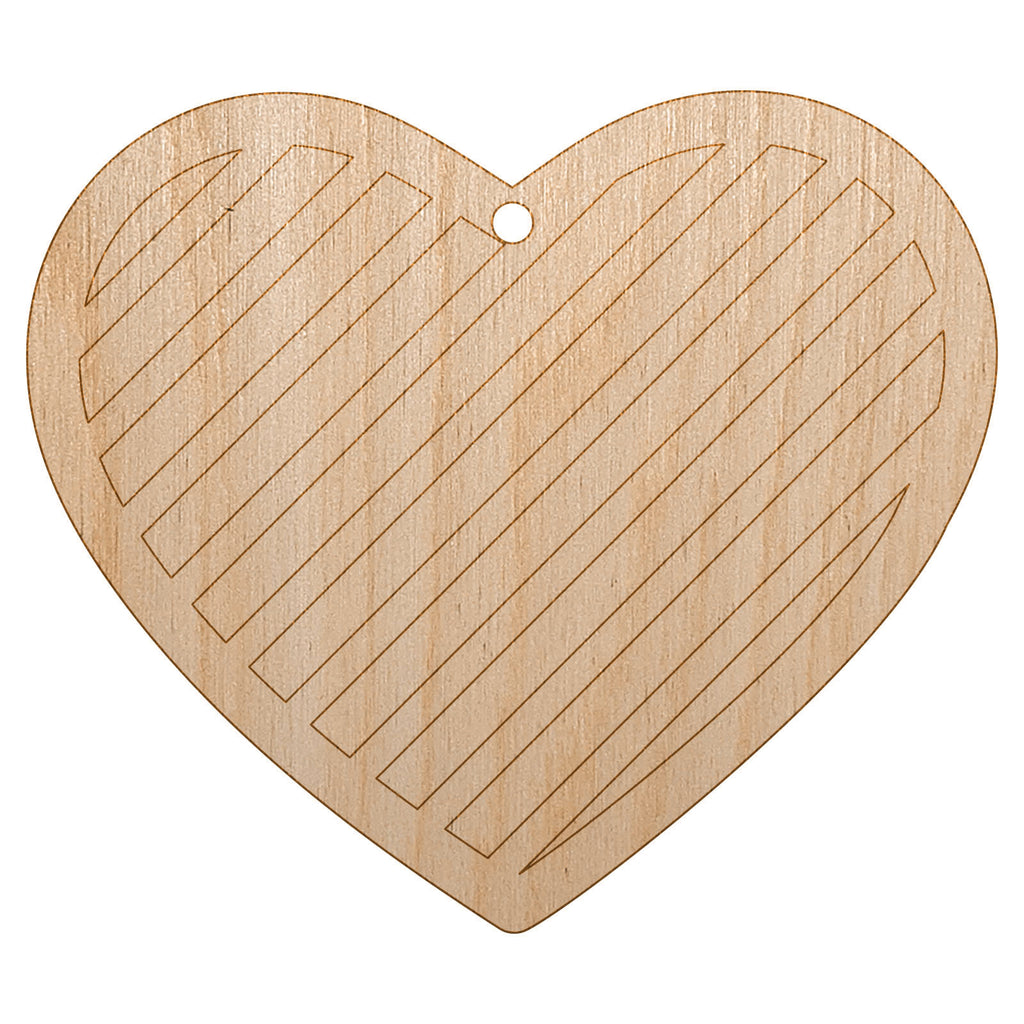 Heart with Stripes Unfinished Craft Wood Holiday Christmas Tree DIY Pre-Drilled Ornament