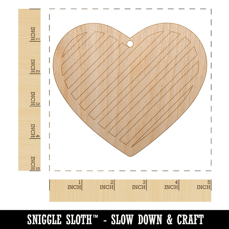 Heart with Stripes Unfinished Craft Wood Holiday Christmas Tree DIY Pre-Drilled Ornament