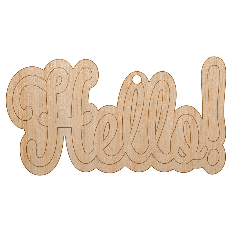 Hello Cursive Unfinished Craft Wood Holiday Christmas Tree DIY Pre-Drilled Ornament