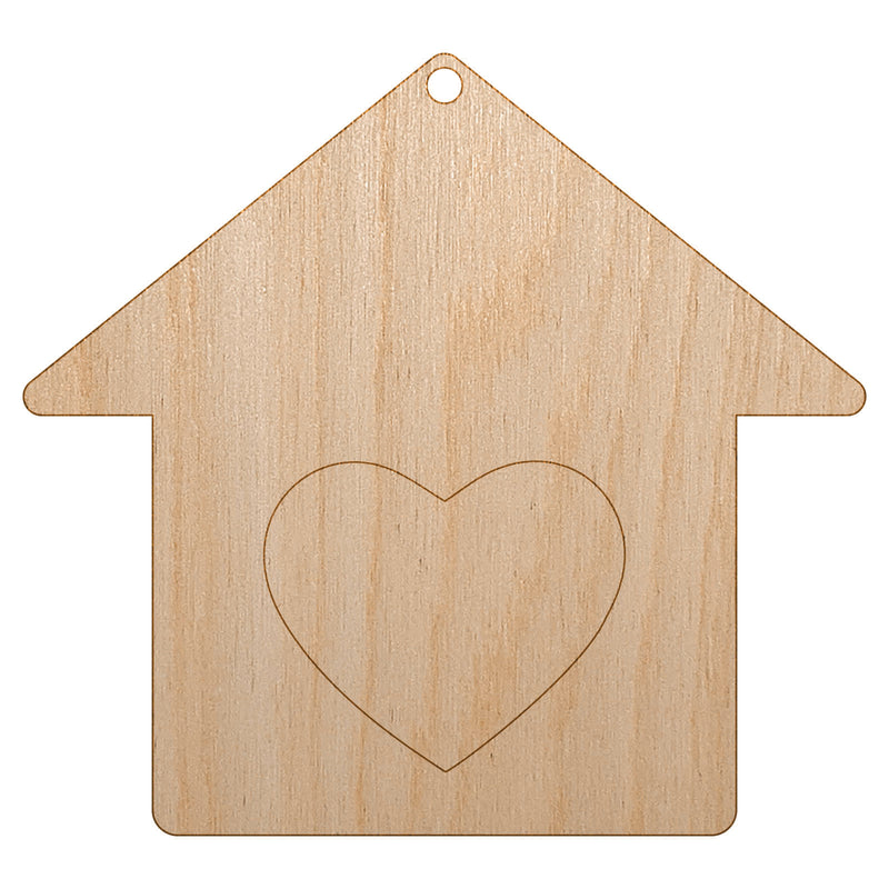 House with Heart Unfinished Craft Wood Holiday Christmas Tree DIY Pre-Drilled Ornament