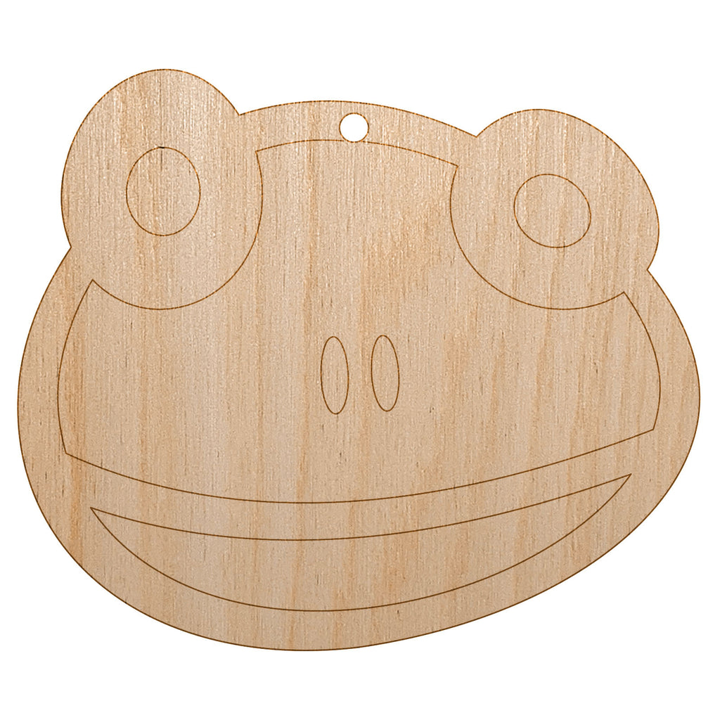 Cute Frog Face Unfinished Craft Wood Holiday Christmas Tree DIY Pre-Drilled Ornament