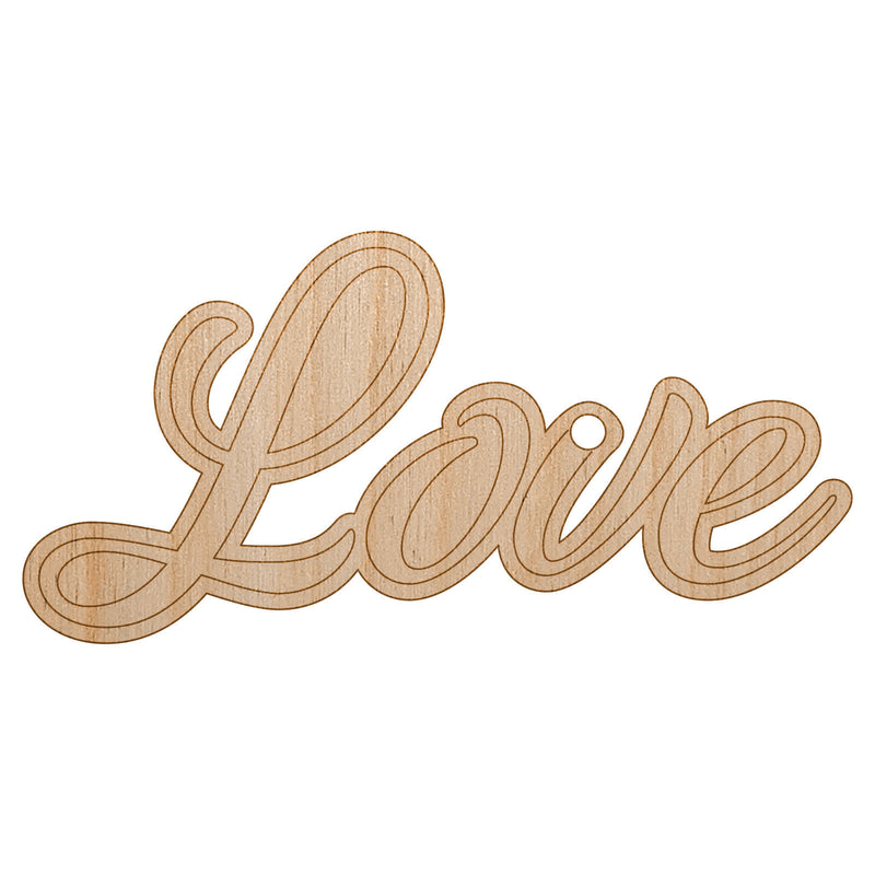 Love Cursive Text Unfinished Craft Wood Holiday Christmas Tree DIY Pre-Drilled Ornament